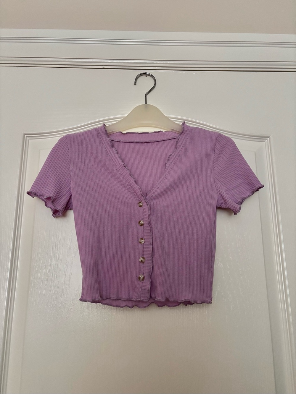 Lavender Ribbed Button-Front Crop Top